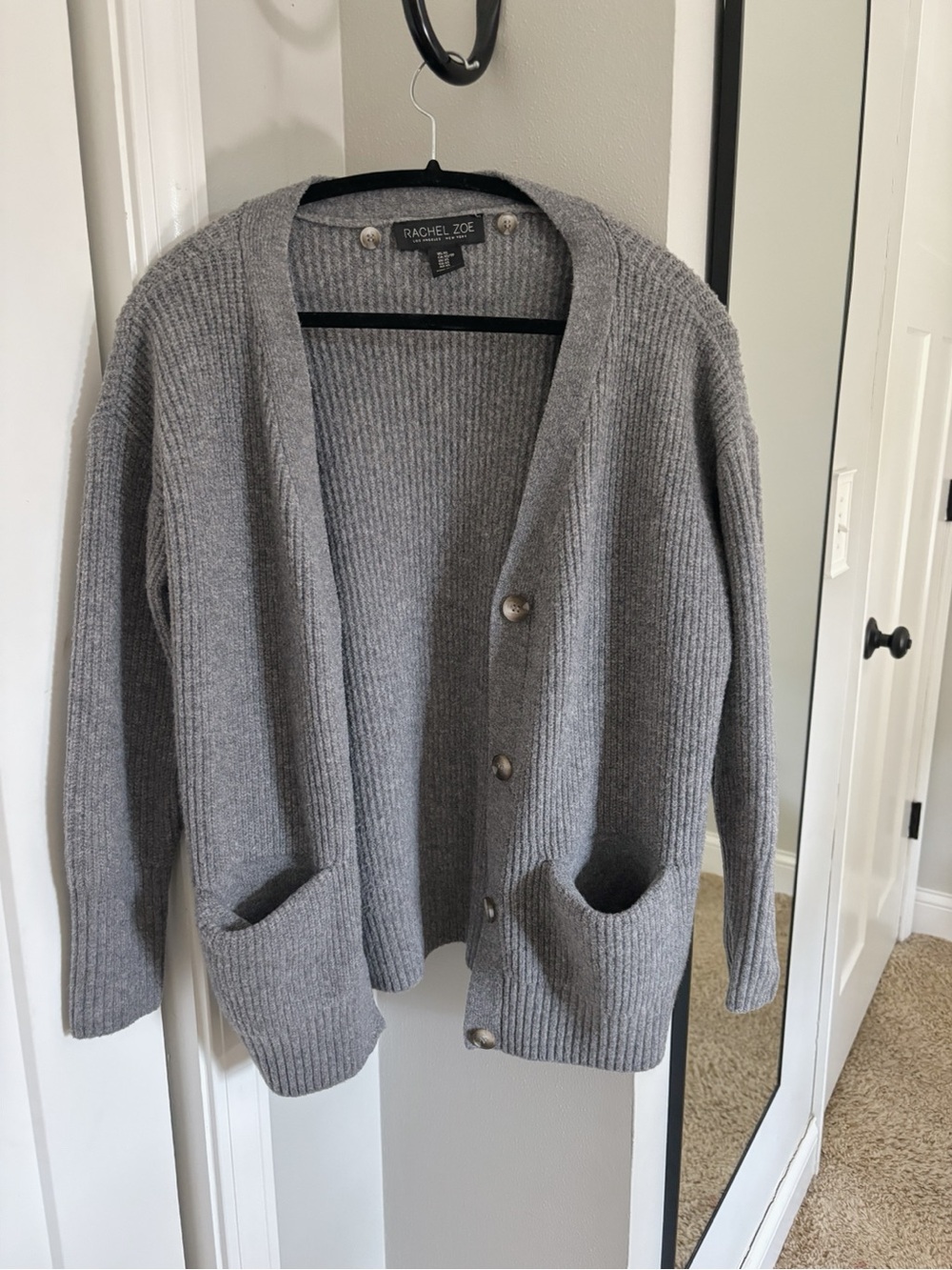Rachel Zoe Gray Oversized Ribbed Button-Front Cardigan